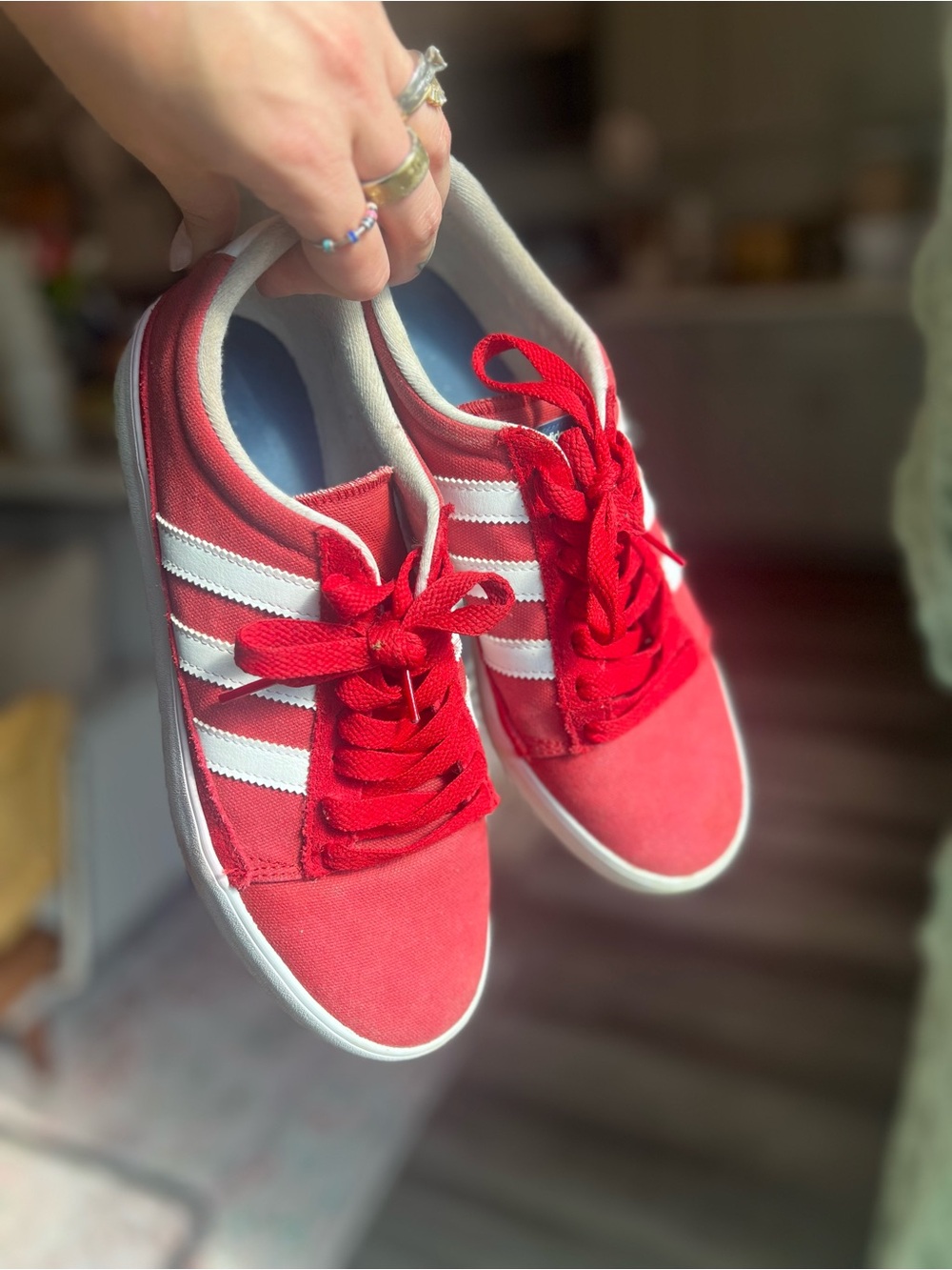 adidas Red Low-Top Sneakers with White Stripes